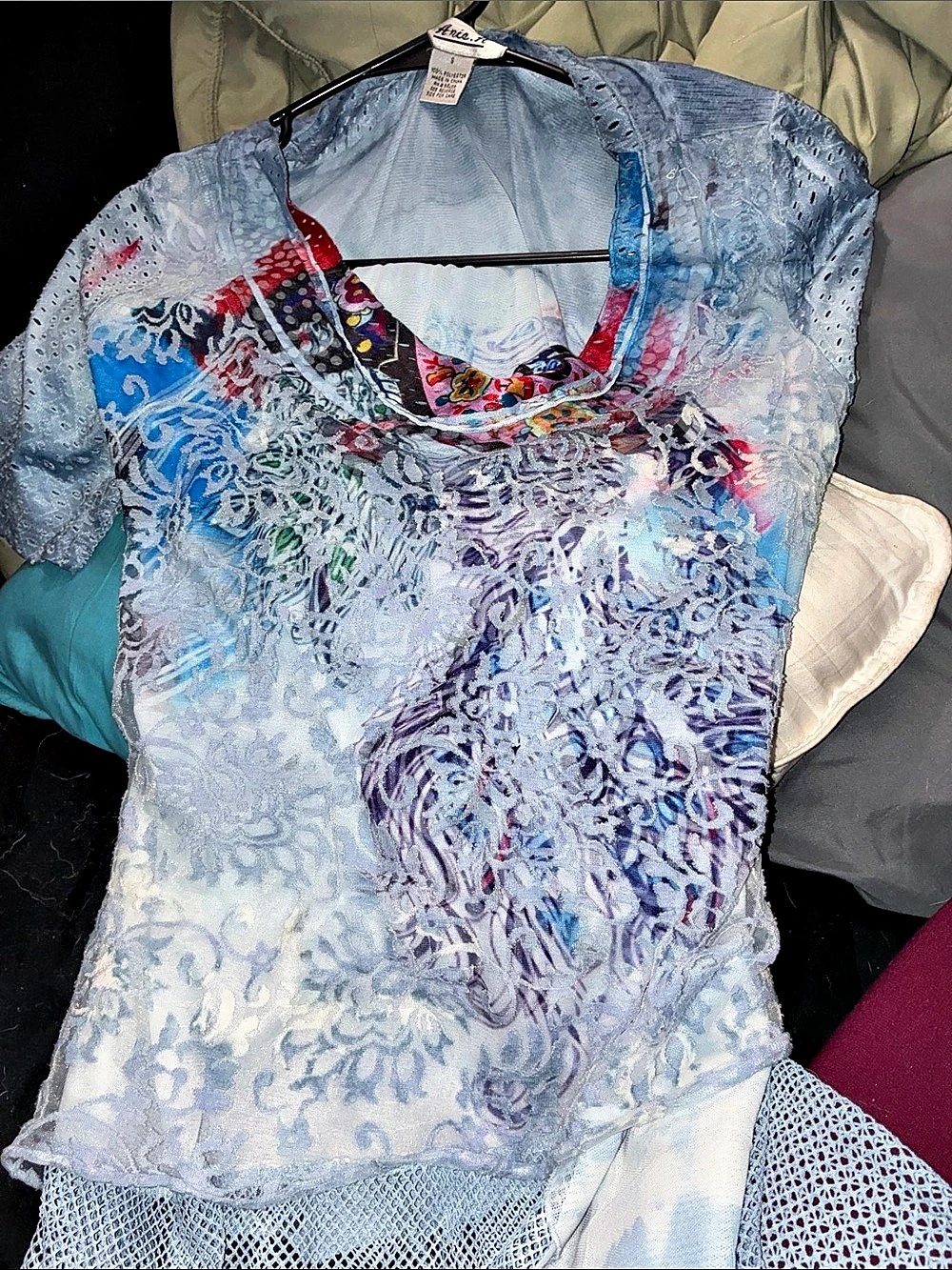 Aerie Abstract Blue multicolor flowy Short Sleeve Top